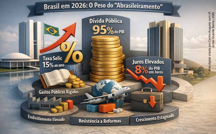 Gráfico da dívida bruta do Brasil projetada a 90% do PIB até 2028 com destaque para 2027