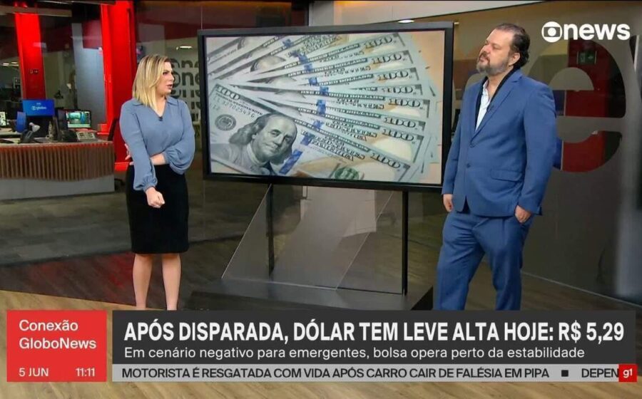 Gráfico mostra dólar a R$ 5,44 e Ibovespa em queda de 18%, pior semana desde 2008