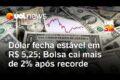 Gráfico mostra dólar em queda para R$ 5,35 e Ibovespa em baixa de 175.710 pontos