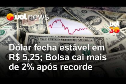 Gráfico mostra dólar em queda para R$ 5,35 e Ibovespa em baixa de 175.710 pontos