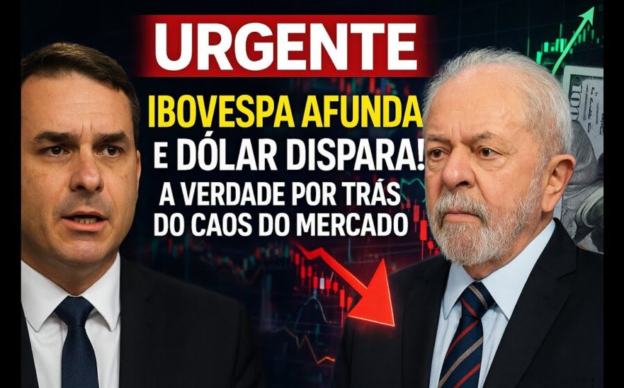 Gráfico financeiro mostra dólar a R$ 5,43 e Ibovespa abaixo de 170 mil pontos em queda acentuada