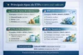 Gráfico financeiro ilustrando ETFs de renda fixa com ícones de tributação e diversificação