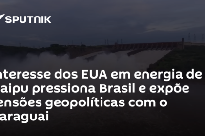 Usina de Itaipu com torres de transmissão e servidores de IA simbolizando parceria EUA-Paraguai