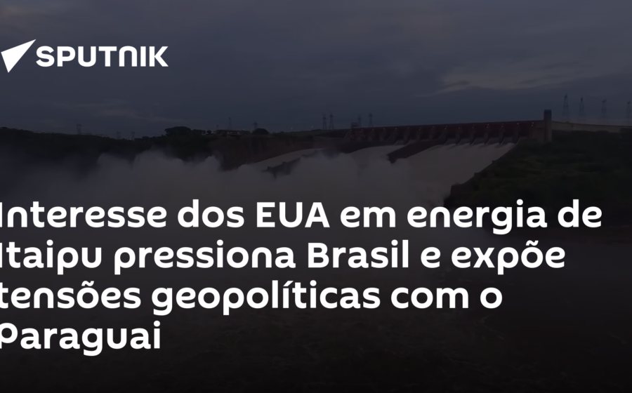 Usina de Itaipu com torres de transmissão e servidores de IA simbolizando parceria EUA-Paraguai
