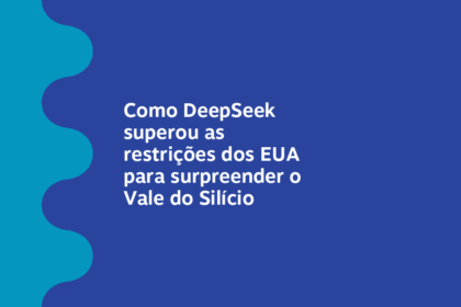 Logotipo DeepSeek com alerta vermelho simbolizando proibição do governo dos EUA