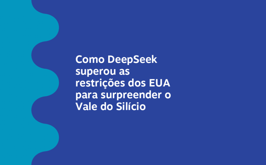 Logotipo DeepSeek com alerta vermelho simbolizando proibição do governo dos EUA