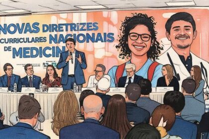 Reunião de líderes do Hospital Einstein e Inspirali assinando parceria para reformular 15 cursos de medicina no Brasil