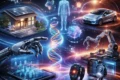 Mulher de 36 anos usando smartphone em ambiente doméstico, representando relacionamento com inteligência artificial