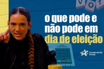 Urna eletrônica com símbolo de proibição sobre santinhos no chão, representando crimes eleitorais no dia 25