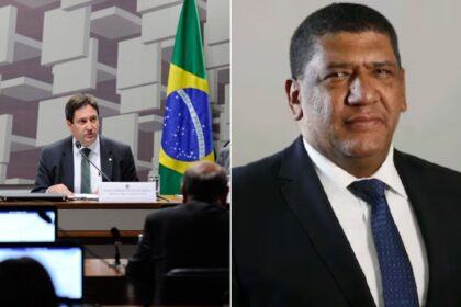 Reunião entre executivos bancários em Brasília com sede do Banco Central ao fundo