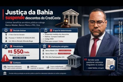 Martelo de juiz sobre documentos jurídicos representando julgamento da exclusividade do Credcesta na Bahia
