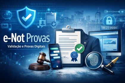 Cartório digital com tela exibindo gráfico de crescimento de 140% em atas notariais para provas digitais de cyberbullying