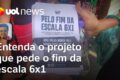 Calendário de dezembro com relógio marcando 40 horas semanais e alerta para fim da escala 6x1