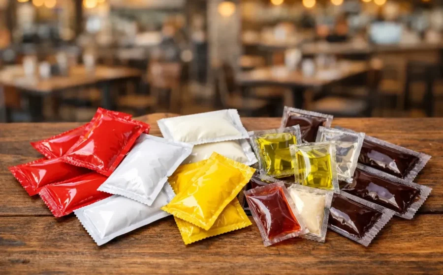 Sachês individuais de ketchup mostarda e maionese substituem bisnagas compartilhadas em restaurante de São Paulo