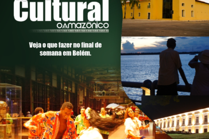 Mapa do Amazonas destaca cinco municípios com ícones de eventos culturais e setas de fluxo econômico