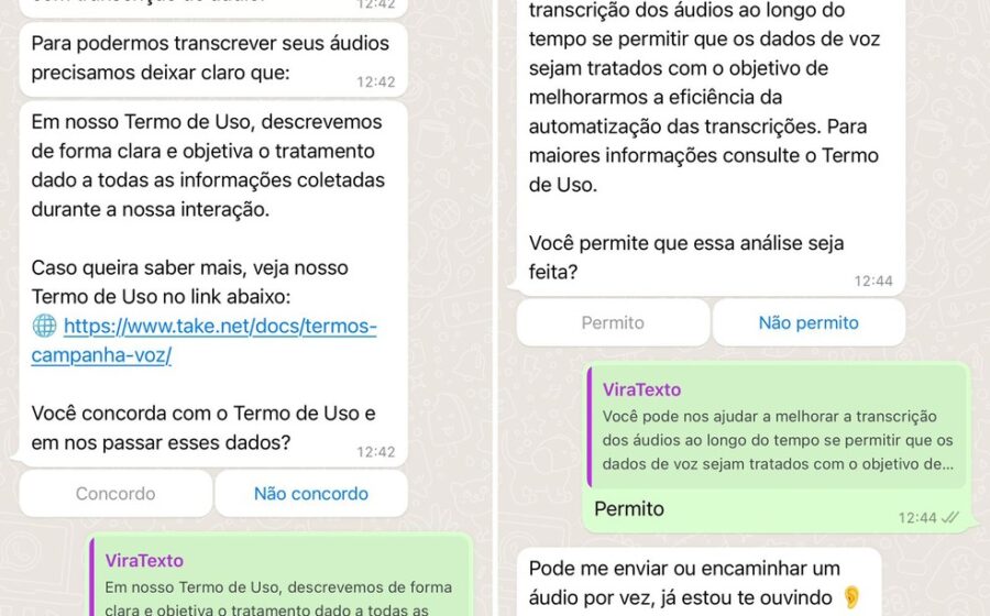Ícone do ViraTexto no WhatsApp com selo de preço R$ 4,90 por 50 transcrições de áudio