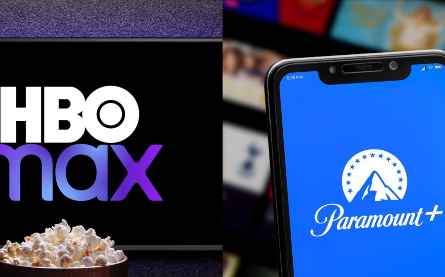Logos do HBO Max e Paramount+ se fundindo em uma única plataforma de streaming