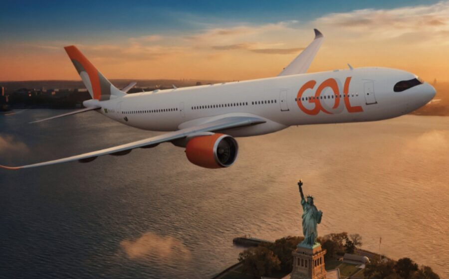 Airbus A330neo da Gol em voo, nova aeronave para rotas de longo curso com 12% menos consumo