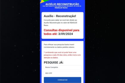 Alerta do governo sobre golpe do Auxílio Reconstrução falso com link malicioso no WhatsApp