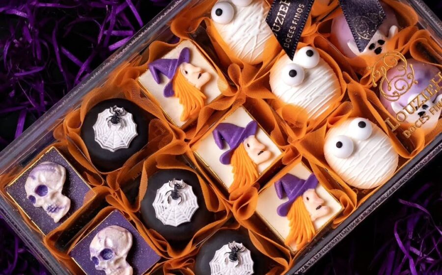 Donuts de monstros, brownies com teias e cookies Frankenstein com marshmallow em confeitaria de Ribeirão Preto para Halloween
