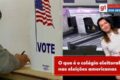 Inteligência artificial acessando sistema de dados eleitorais americanos com ícones de segurança e voto