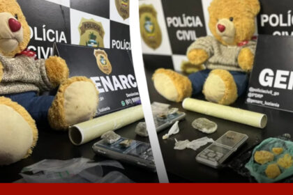 Foto de rua siberiana em Magdagachi com urso-pardo gerado por IA inserido digitalmente