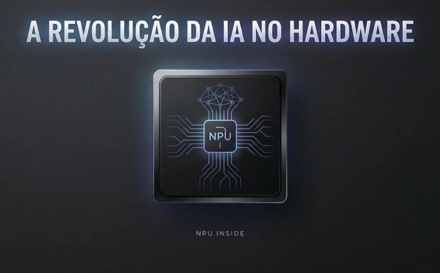 Ilustração de robô de IA substituindo servidor público brasileiro com símbolos de economia de R$ 40 bilhões
