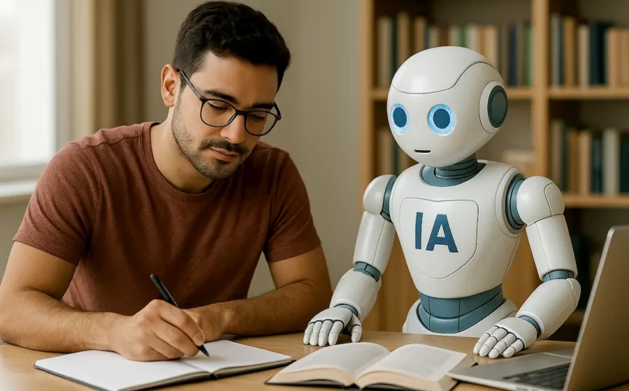 Estudante usando IA generativa nos estudos para vestibular 2027 com alerta sobre alucinações