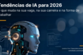Estudantes universitários usando laptops com interfaces de IA em sala de aula moderna