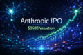 Sede da Anthropic em San Francisco com gráfico financeiro mostrando queda de valuation de IA