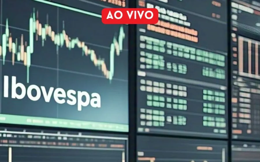 Gráfico financeiro mostra Ibovespa caindo 0,5% enquanto juros futuros e dólar recuam juntos