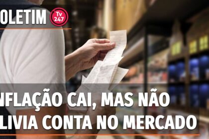 Gráfico de inflação com carrinho de supermercado e etiquetas de preços altos em alimentos