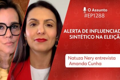 Influenciador em silêncio diante de símbolos de votação e redes sociais