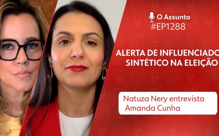 Influenciador em silêncio diante de símbolos de votação e redes sociais