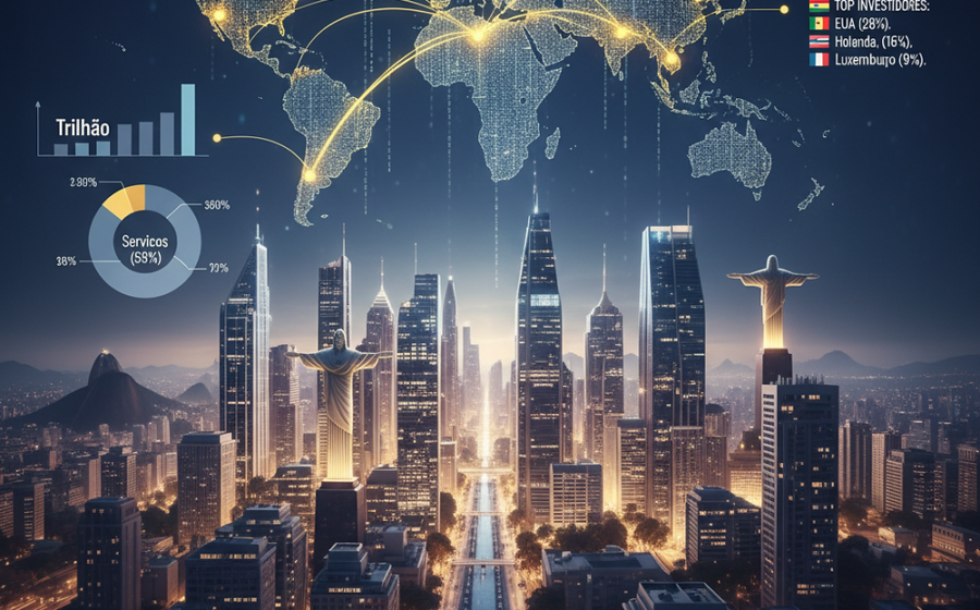 Gráfico mostra crescimento de investimento estrangeiro em telecom no Brasil atingindo US$ 5,6 bi recorde histórico 2026