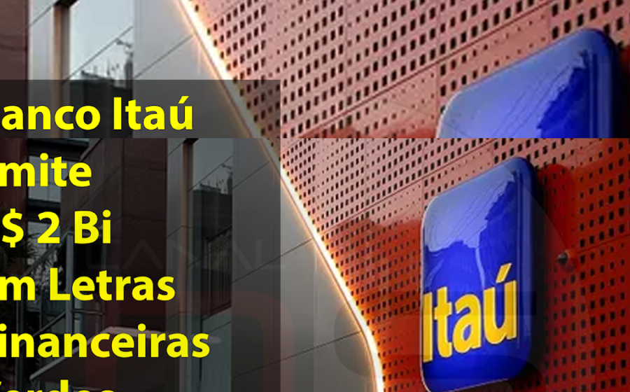 Logotipo do Itaú Unibanco sobre fundo tecnológico com elementos de inteligência artificial e símbolos financeiros
