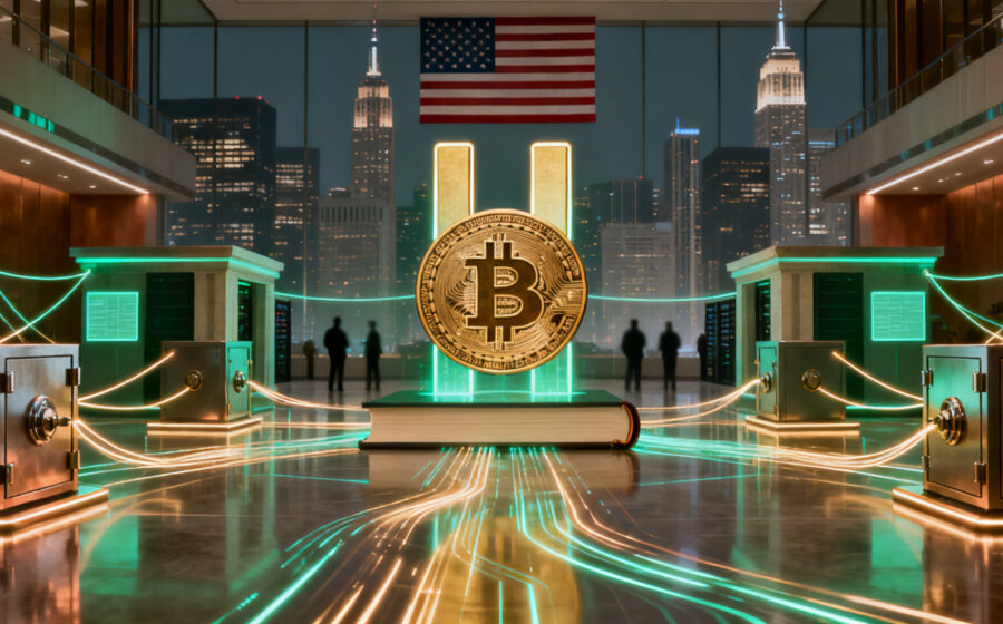 Logotipo do JPMorgan e símbolo da Ethereum conectados por blocos digitais representando tokenização de depósitos bancários