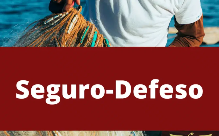 Pescadores artesanais com documentos do Seguro-Defeso diante de balança da Justiça do Trabalho