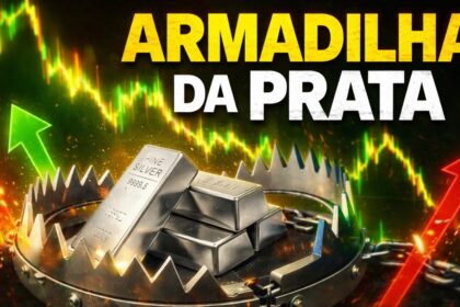 Fábrica da Klabin com gráfico de queda de lucro e símbolos de câmbio