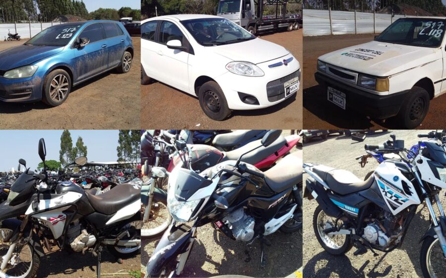 Leilão Detran-MS: motocicletas e carros apreendidos em pátio ao ar livre