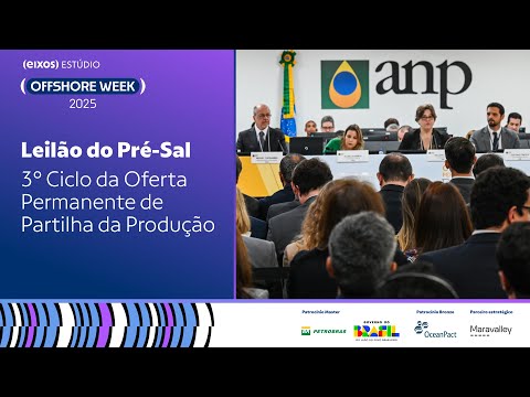 Leilão da ANP: plataforma de petróleo no pré-sal com gráfico de investimento de R$ 3 bilhões