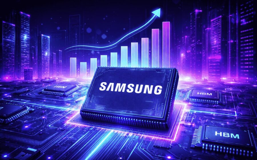 Sede da Samsung Electronics com gráfico de crescimento de lucro de 780% em semicondutores