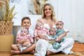 Mãe solo Kássia Freitas gerenciando quatro filhos quadrigêmeos de 2 anos em rotina matinal caótica