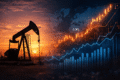 Gráfico de bolsas asiáticas em queda acentuada com petróleo em alta