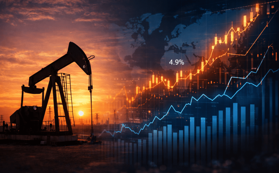 Gráfico de bolsas asiáticas em queda acentuada com petróleo em alta