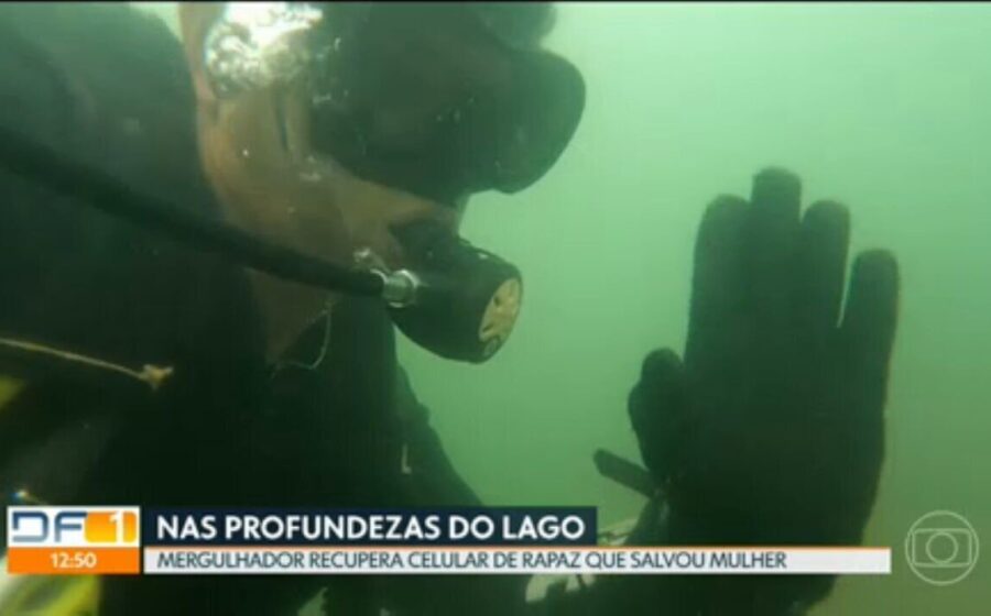 Mergulhador profissional resgata celular e joias no fundo da represa do Rio Grande a 20 metros de profundidade