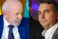 Logo do Instagram sobre fundo com gráficos de métricas e fotos de Lula e Flávio Bolsonaro