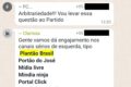 Logotipo do WhatsApp sobre fundo verde com gavel de juiz e brasão do TSE representando decisão judicial sobre canal político