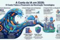 Gráfico de ações da Meta em queda acentuada com logotipo da empresa e símbolo de inteligência artificial