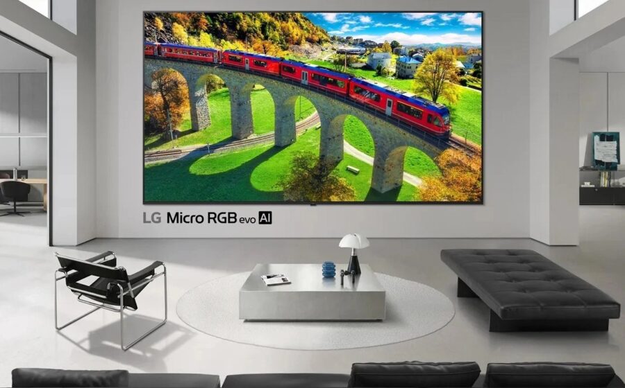 TV com tecnologia Micro RGB exibindo cores vibrantes através de LEDs microscópicos vermelhos, verdes e azuis